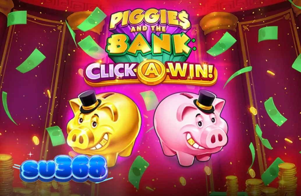Giao diện trò chơi Piggies and the Bank: Click-A-Win với hình ảnh chú heo đất sang trọng